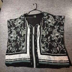 Michel Studio Black White Paisley Floral Mixed Media‎ Kimono Top Plus Size 1X